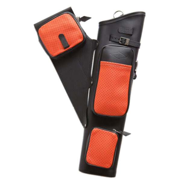 1004271_1 Neet NT-2300 Leather Target Quiver Black with Orange Pockets RH