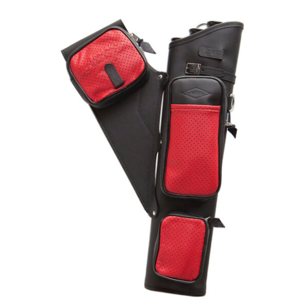 1004272_1 Neet NT-2300 Leather Target Quiver Black with Red Pockets RH