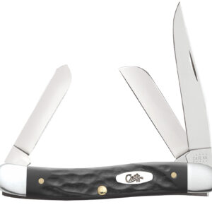 Case Medium Stockman 3-Blade Rough Black Jigged – 3.63″ Closed