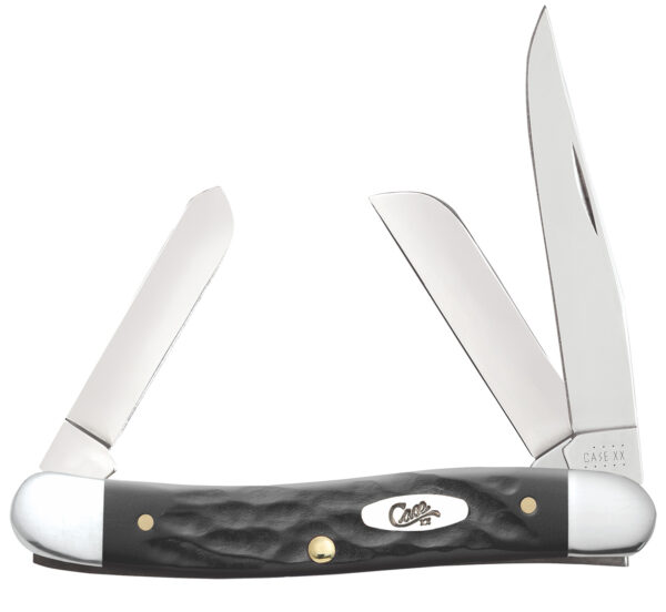 101012 Case Medium Stockman 3-Blade Rough Black Jigged – 3.63″ Closed