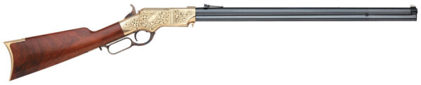 101963 Taylors & Company 550295 1860 Brass Engraved 45 Colt (LC) 13+1 24.25″ Blued Octagon Barrel, Brass Engraved/ Brass Receiver, Walnut/ Wood Stock, Right Hand