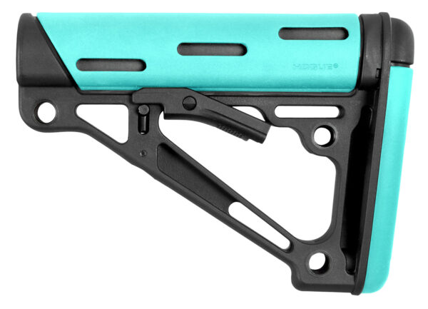 102642 Hogue 13440 OverMolded Collapsible Buttstock Aqua OverMolded Rubber Black Synthetic AR-15, M16 with Mil-Spec Tube (Tube Not Included)
