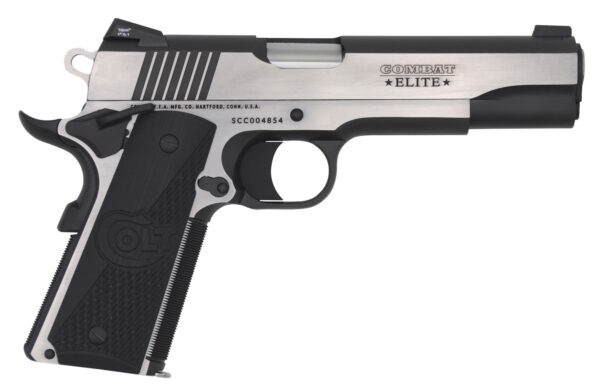 Colt Mfg O1070CE 1911 Combat Elite Government 45 ACP 5″ 8+1 Overall Two-Tone Elite Finish Stainless Steel Frame & Slide with Half Checkered & Scalloped Black G10 Grip & Night Sights