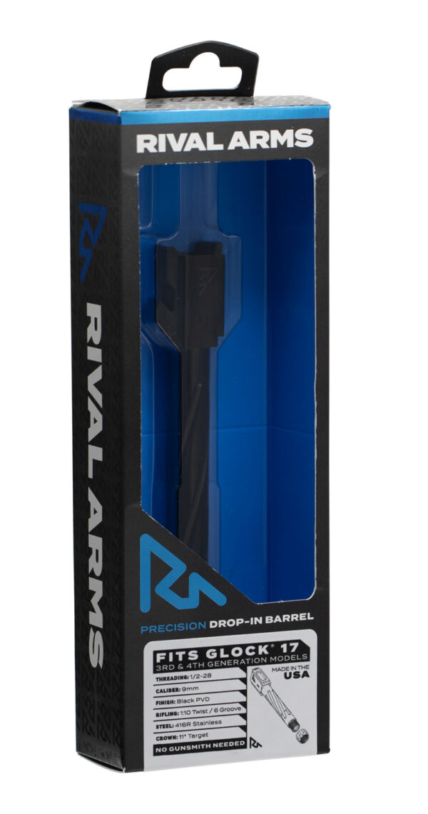 Rival Arms RA20G102A Precision  9mm Luger Compatible w/Glock 17 Gen3-4, 4.49″ Fluted Threaded Black PVD Stainless Steel