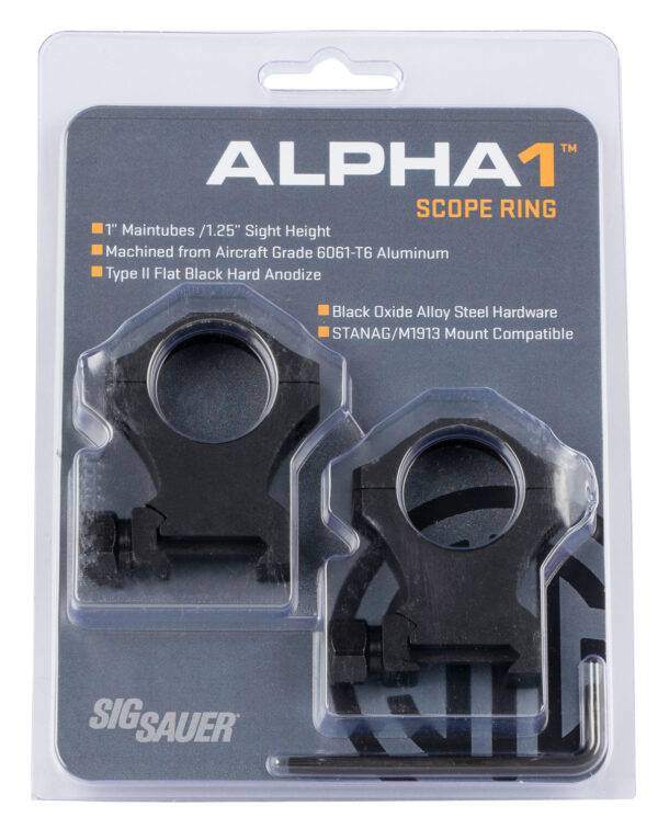 Sig Sauer Alpha 1 Extra High 1-inch Rings, Matte Black