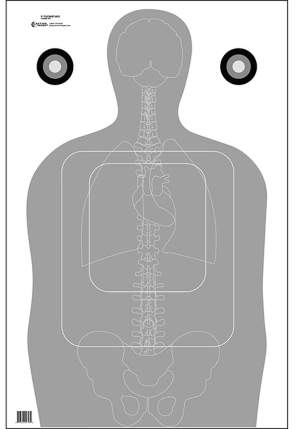 116040 Action Target FTQ15ANTAV2100 Qualification Silhouette/Vitals Paper 23″ x 35″ Gray/White 100 Per Box
