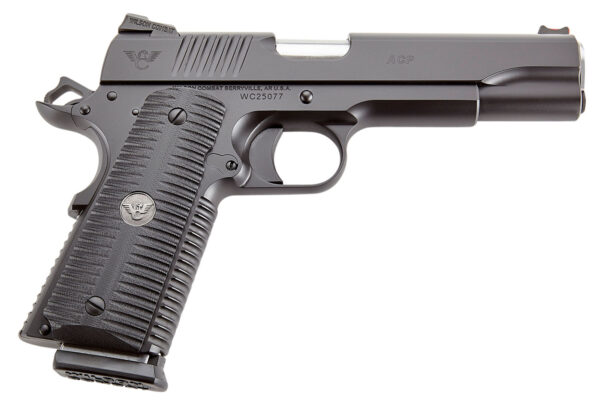 Wilson Combat ACPFS45 ACP Full-Size 45 ACP Caliber with 5″ Barrel, 8+1 Capacity, Black Armor-Tuff Finish Carbon Steel Beavertail Frame, Serrated Black Carbon Steel Slide & Black G10 Eagle Claw Grip