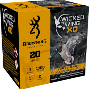 Browning Wicked Wing XD 20ga 3″ 1oz #2 Steel 25/Box
