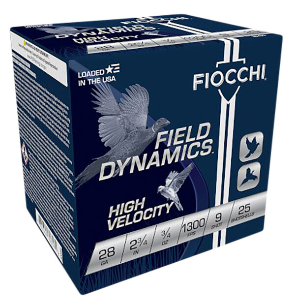 116598 Fiocchi 28 Gauge Field Dynamics HV 2.75″ 3/4 oz #9 – 25/Box