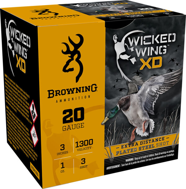 116667 Browning Wicked Wing XD 20ga 3″ 1 oz #3 Steel 25ct Box