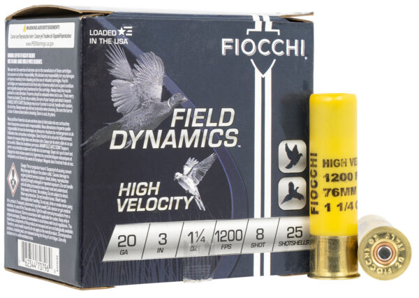 Fiocchi Hi-Vel 20 Gauge 3in 1-1/4oz #8 Shot – 25/Box