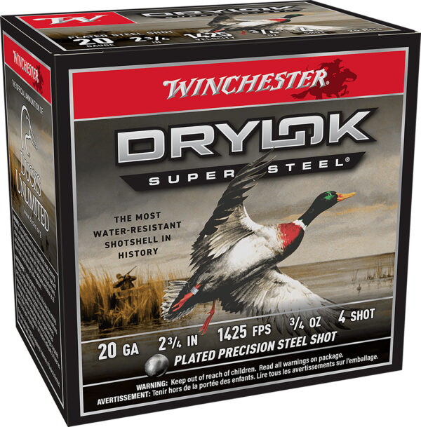 Winchester Drylok Super Steel 20ga 2.75in 3/4oz Size 4 25rd