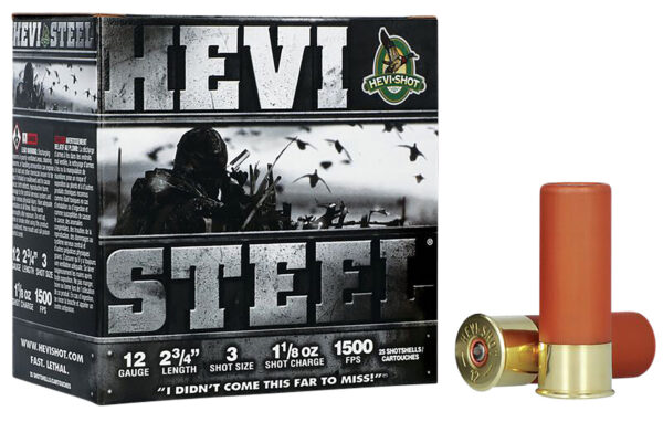 HEVI-Shot HEVI-Steel 12ga 2.75″ 1-1/8oz #3 25rd Box