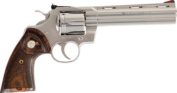 119658 Colt Mfg PYTHONSP6WTS Python 38 Special/357 Mag 6 Shot 6″ Stainless Vent Recessed Target/Vent Rib Barrel, Cylinder & Frame, Walnut w/Colt Medallion Grip