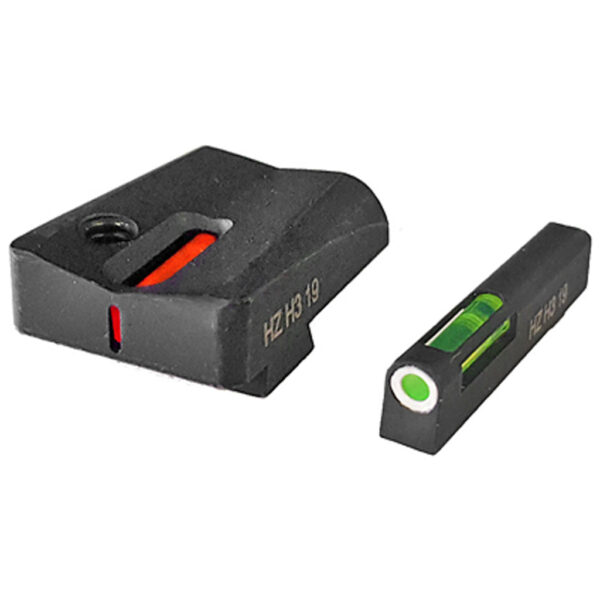 1204479_1 HIVIZ LiteWave H3 Tritium Express Handgun Sight Green/Orange Litepipes White Front Ring Glock20/21