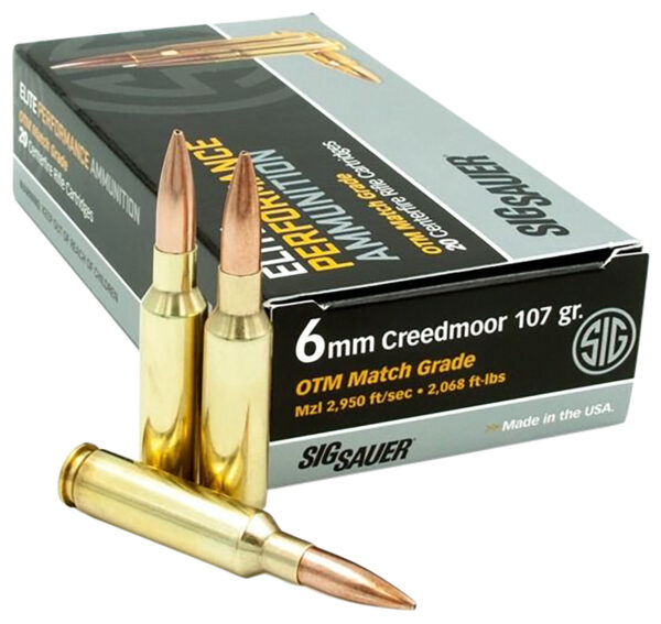 120534 Sig Sauer E6MMCM220 Marksman Elite 6mm Creedmoor 107 gr Open Tip Match 20 Per Box/ 10 Case