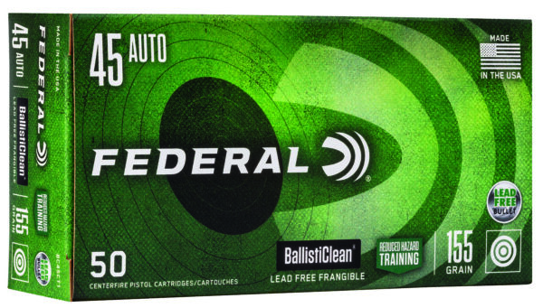 121159 Federal BC45CT1 BallistiClean Reduced Hazard Training 45ACP 155gr Lead Free Frangible 50 Per Box/20 Case