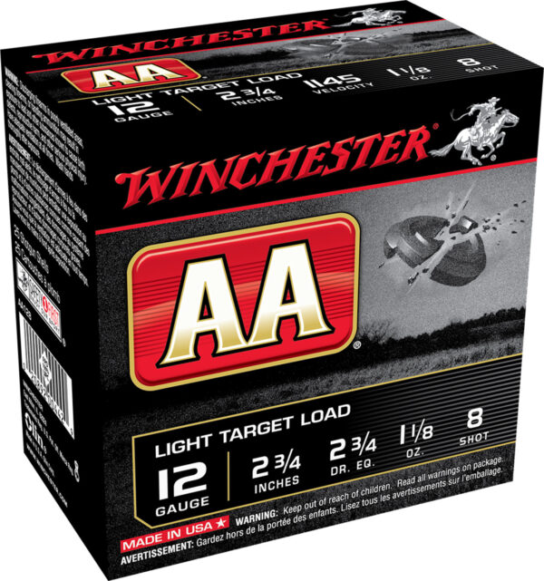 Winchester AA Light Target 12 Gauge 2-3/4″ #8 1-1/8 oz 100rd