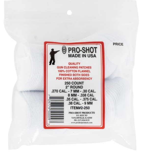 PRO-SHOT 2in Cotton Flannel Patches .270-.38 Cal 250ct