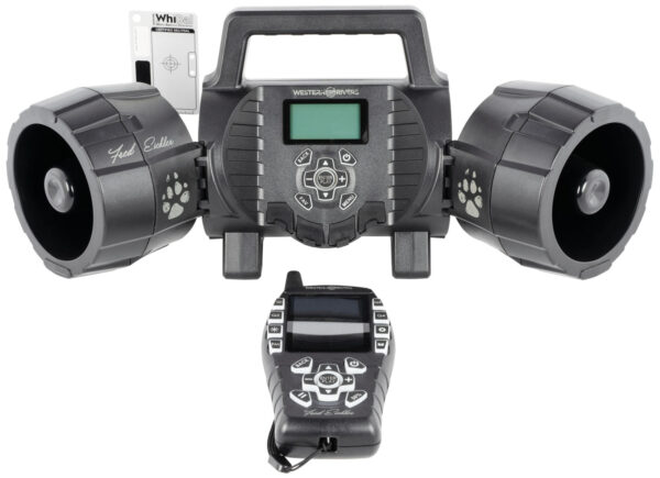 124128 Western Rivers WRC-EGC-DS Eichler Dual Speaker Electronic Call Multiple Sounds Attracts Predators Features Remote Control Black Plastic
