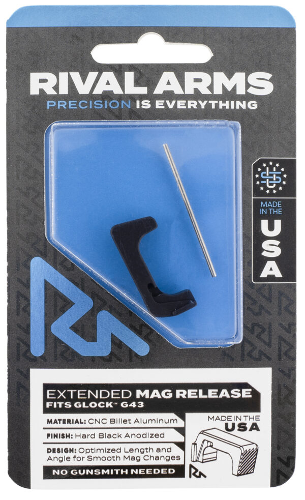 124559 Rival Arms RA72G003A Magazine Release Extended Black Anodized Aluminum for Glock 43