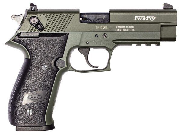 GSG GERG2210FFG FireFly  22 LR 10+1 4″ Green Steel Barrel, Serrated Slide, Zinc Alloy w/Accessory Rail Frame, Black Polymer Grip