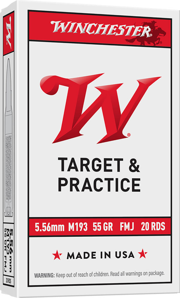 129081 Winchester Ammo WM193K USA M193 5.56x45mmNATO 55gr Full Metal Jacket Lead Core 20 Per Box/50 Case