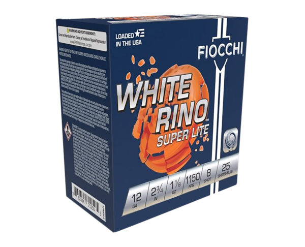 129260 Fiocchi White Rhino Super-Lite 12ga 2.75in 1-1/8oz 8 Shot 25rd