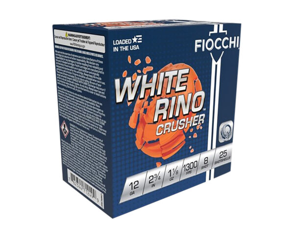 129265 Fiocchi White Rino Crusher 12ga 2-3/4″ #8 25/Box