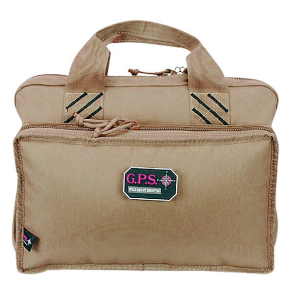 130471 G-Outdoors Quad Pistol Range Bag — Tan, Holds 4 Handguns