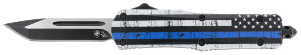 130563 Templar Knife SBTB231 Gen II Back The Blue Small 2.69″ OTF Tanto Plain Black Oxide Stonewashed 440C SS Blade, 4.31″ Black & White w/Blue Line Aluminum Handle, Glass Breaker
