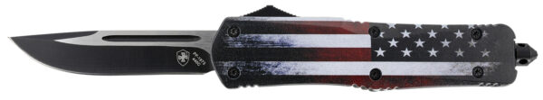 130594 Templar Knife LUS331 Gen II US Flag Large 3.50″ OTF Drop Point Plain Black Oxide Stonewashed 440C SS Blade, 5.25″ US Flag Aluminum Handle, Glass Breaker