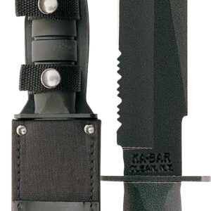 Ka-Bar 1271 Fighter  8″ Fixed Clip Point Part Serrated Black 1095 Cro-Van Blade, Black Kraton G Handle, Includes Sheath