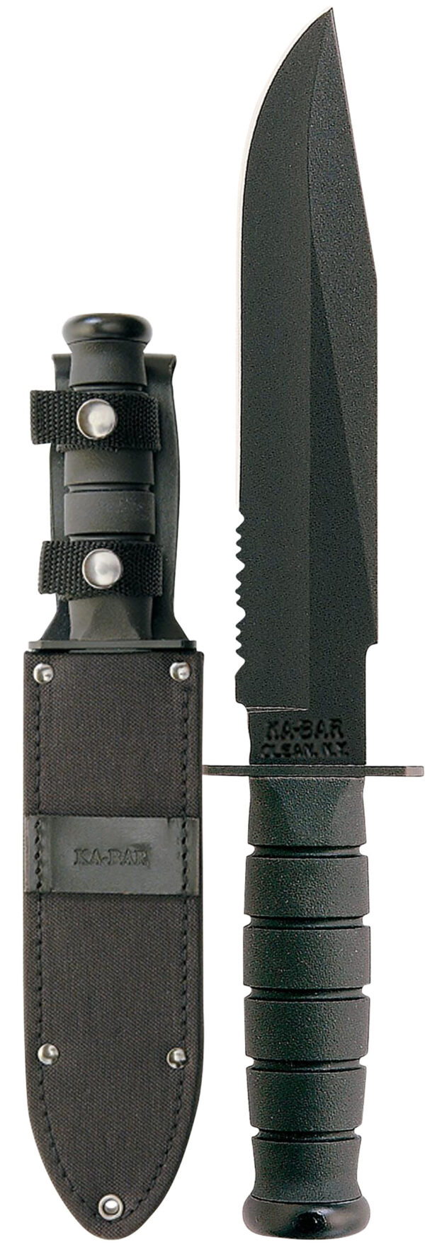 13904-scaled-1 Ka-Bar 1271 Fighter 8″ Fixed Clip Point Part Serrated Black 1095 Cro-Van Blade, Black Kraton G Handle, Includes Sheath