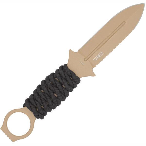 1410058_2 CobraTec Ringed Claymore 1 Side Serrated Dagger Fixed Blade Coyote