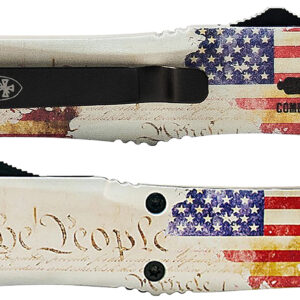 Templar Knife SWTP131 Gen II We The People Small 2.69″ OTF Dagger Plain Black Oxide Stonewashed 440C SS Blade, 4.31″ White w/Flag & “We The People” Aluminum Handle, Glass Breaker