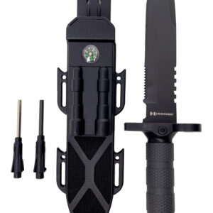 Humvee Adventure Gear HMVKFXB02 Next-Gen Survival Knife  7.50″ Fixed Sawback Plain Black Stainless Steel Blade Black Textured Rubber Handle Includes Sheath