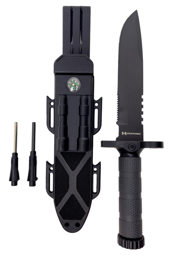 142307 Humvee Adventure Gear HMVKFXB02 Next-Gen Survival Knife 7.50″ Fixed Sawback Plain Black Stainless Steel Blade Black Textured Rubber Handle Includes Sheath
