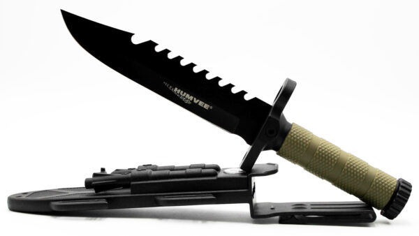 142308 Humvee Adventure Gear HMVKFXB01 Next-Gen Survival Knife 7.50″ Fixed Sawback Plain Black Stainless Steel Blade/OD Green Textured Rubber Handle Includes Sheath