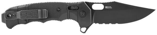 144922 S.O.G SOG12210557 Seal XR 3.90″ Folding Clip Point Part Serrated Black Cerakote S35VN SS Blade/Black GRN Handle Includes Belt Clip