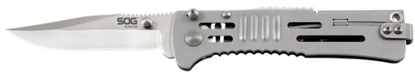 145057 S.O.G SOG-SJ31-CP SlimJim 3.18″ Folding Clip Point Plain Satin AUS-8A SS Blade Bead Blasted 420 Stainless Steel Handle Includes Belt Clip