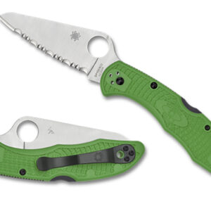Spyderco  Salt 2  3″ Folding Clip Point Serrated H1 Steel Blade Green Bi-Directional Texturing FRN Handle Includes Pocket Clip
