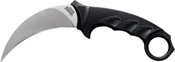 Cold Steel CS49KST Steel Tiger  4.75″ Fixed Plain Stone Washed Japanese AUS-8A SS Blade/Black w/Thumb Shelf & Finger Ring Griv-Ex w/Overmold Kray-Ex Handle