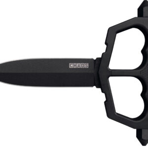 Cold Steel CS80NT3 Chaos Push Knife 5″ Fixed Plain Black Matte Powder Coat SK-5 Steel Blade/ Black w/D-Guard Handle Griv-Ex w/Overmold Kray-Ex Handle Includes Belt Loop/Sheath