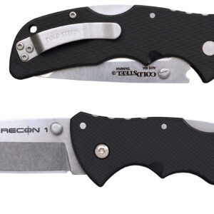 Cold Steel CS27BAT Recon 1 Mini 3″ Folding Tanto Plain Stonewashed AUS-10A SS Blade/ Black Textured GRN Handle