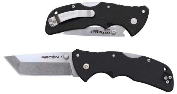 145374 Cold Steel CS27BAT Recon 1 Mini 3″ Folding Tanto Plain Stonewashed AUS-10A SS Blade/ Black Textured GRN Handle