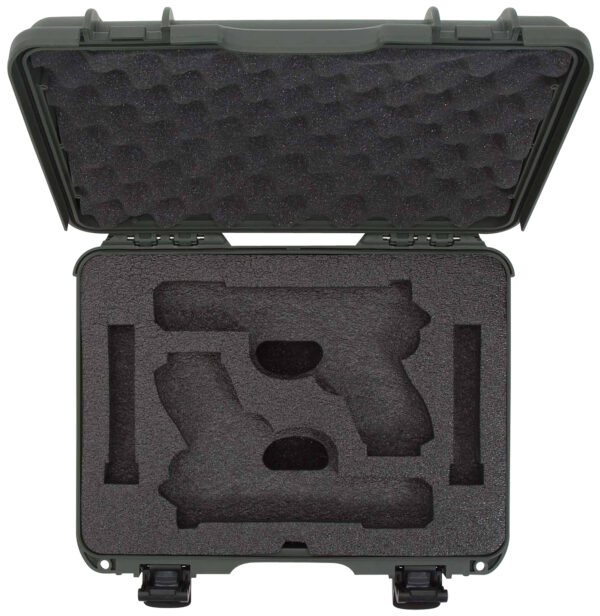 146620 Nanuk 910GLOCK6 910 Glock Compatible 2 Up Pistol Case Olive Polymer w/ Latches Closed-Cell Foam Padding & Airline Approved 13.20″ L x 9.20″ W x 4.10″ H Interior Dimensions