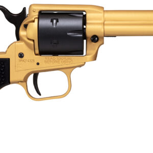 Heritage Mfg RR22S4 Rough Rider  22 LR 6 Shot 4.75″ Gold Cerakote Steel Barrel & Frame, Black Satin Cylinder, Black Polymer Grips Features Black Accents