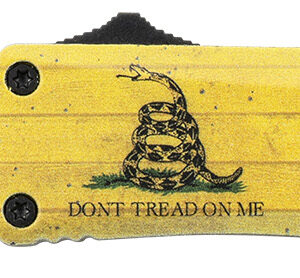 Templar Knife S-DTOM-23-1 Gen II Don’t Tread On Me Small 2.69″ OTF Plain Black Oxide 440C SS Blade, 4.25″ Yellow w/Flag & “Don’t Tread On Me” Aluminum Handle, Glass Breaker