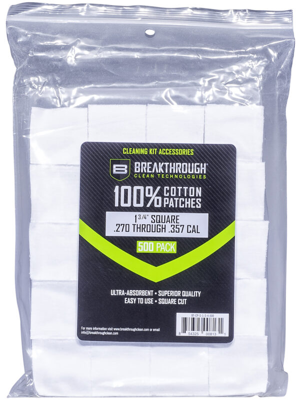 Breakthrough Clean Square Cotton Patches .270-.357 Cal 1.75″ 500 pk